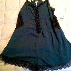 Free People navy blue and black lace romper NWT!